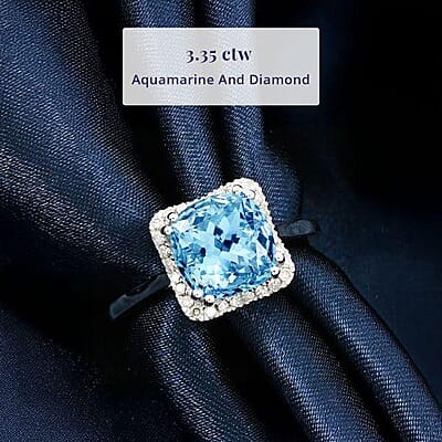Certified & Appraised Luxoro AAA Santa Maria Aquamarine and G-H I2 Diamond 3.35 ctw Ring in 14K White Gold (Size 10.0)