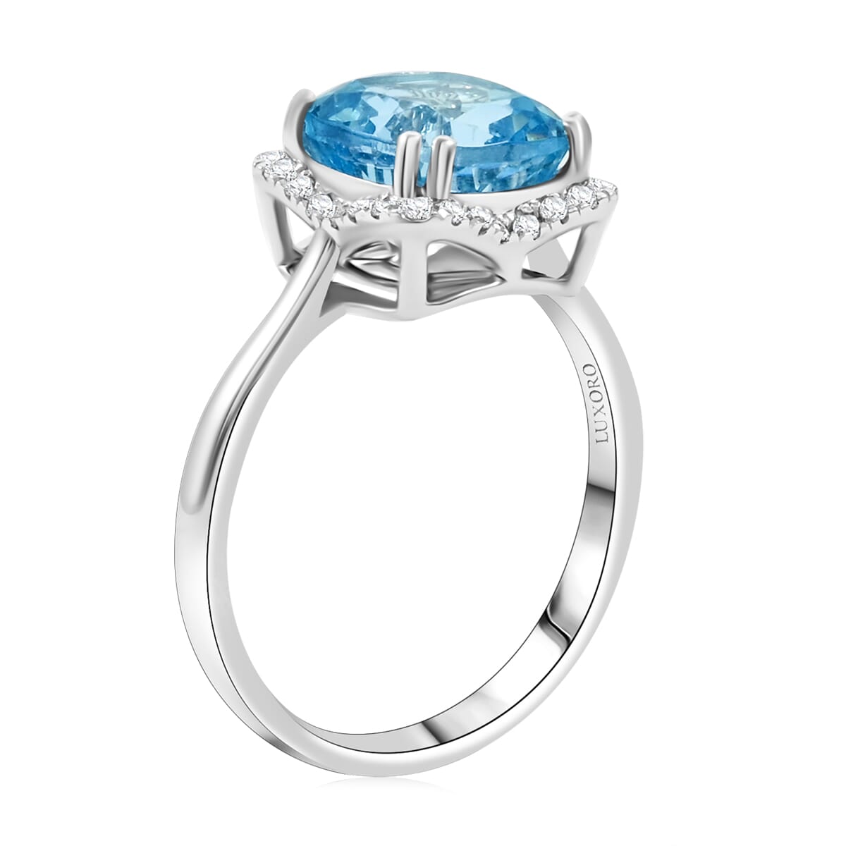 Certified & Appraised Luxoro AAA Santa Maria Aquamarine and G-H I2 Diamond 3.35 ctw Ring in 14K White Gold (Size 10.0) image number 3
