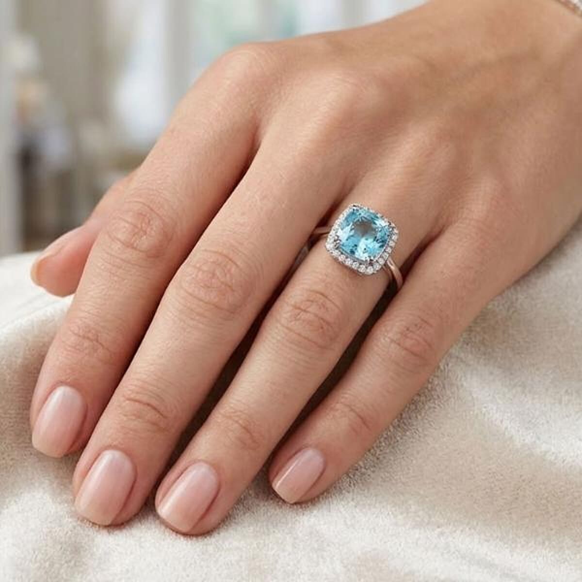 Certified & Appraised Luxoro AAA Santa Maria Aquamarine and G-H I2 Diamond 3.35 ctw Ring in 14K White Gold (Size 10.5) image number 1