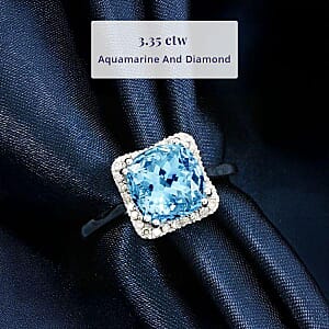 Certified & Appraised Luxoro AAA Santa Maria Aquamarine and G-H I2 Diamond 3.35 ctw Ring in 14K White Gold (Size 10.5)