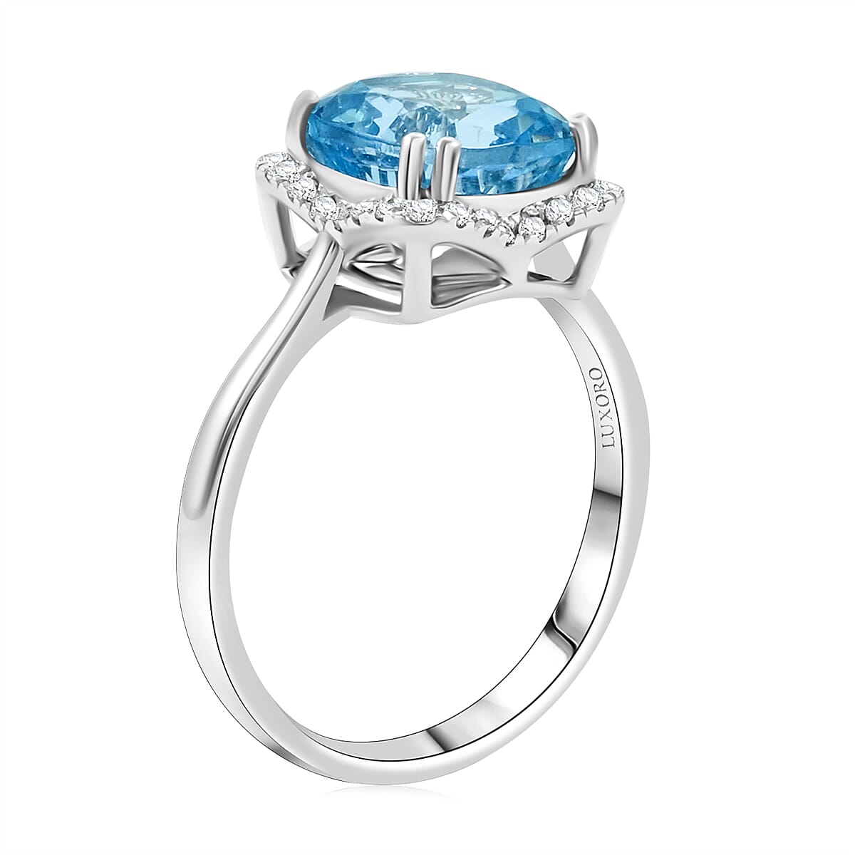 Certified & Appraised Luxoro AAA Santa Maria Aquamarine and G-H I2 Diamond 3.35 ctw Ring in 14K White Gold (Size 9.0) image number 3