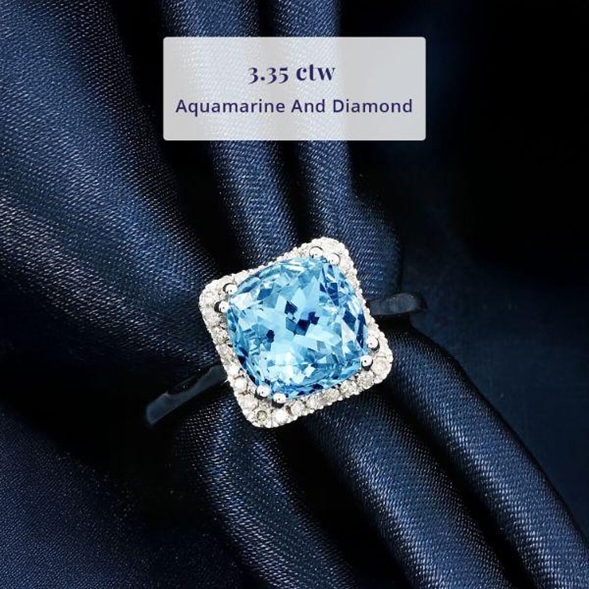 Certified & Appraised Luxoro AAA Santa Maria Aquamarine and G-H I2 Diamond 3.35 ctw Ring in 14K White Gold (Size 9.5) image number 2