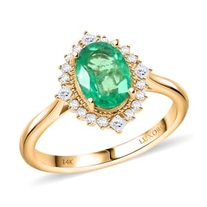 Certified & Appraised Luxoro AAA Kagem Zambian Emerald and G-H I2 Diamond 1.50 ctw Ring in 14K Yellow Gold (Size 10.0) 