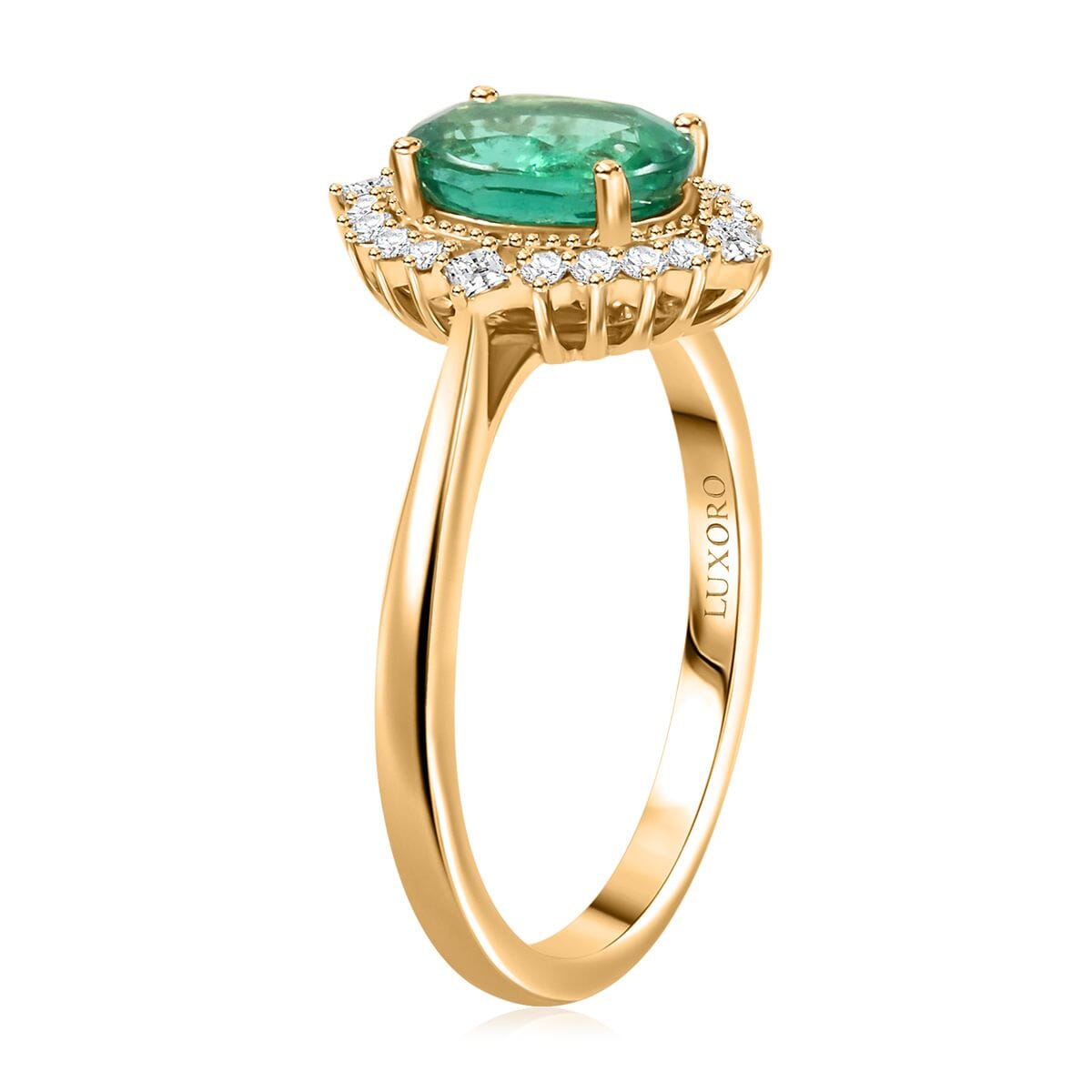 Certified & Appraised Luxoro AAA Kagem Zambian Emerald and G-H I2 Diamond 1.50 ctw Ring in 14K Yellow Gold (Size 10.0)  image number 3
