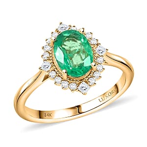 Certified & Appraised Luxoro AAA Kagem Zambian Emerald and G-H I2 Diamond 1.50 ctw Ring in 14K Yellow Gold (Size 6.0) 