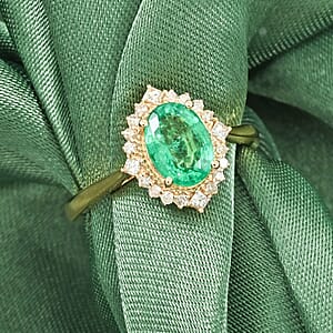 Certified Luxoro AAA Kagem Zambian Emerald, Diamond Ring in 14K Yellow Gold 1.50 ctw (Size 6.0)