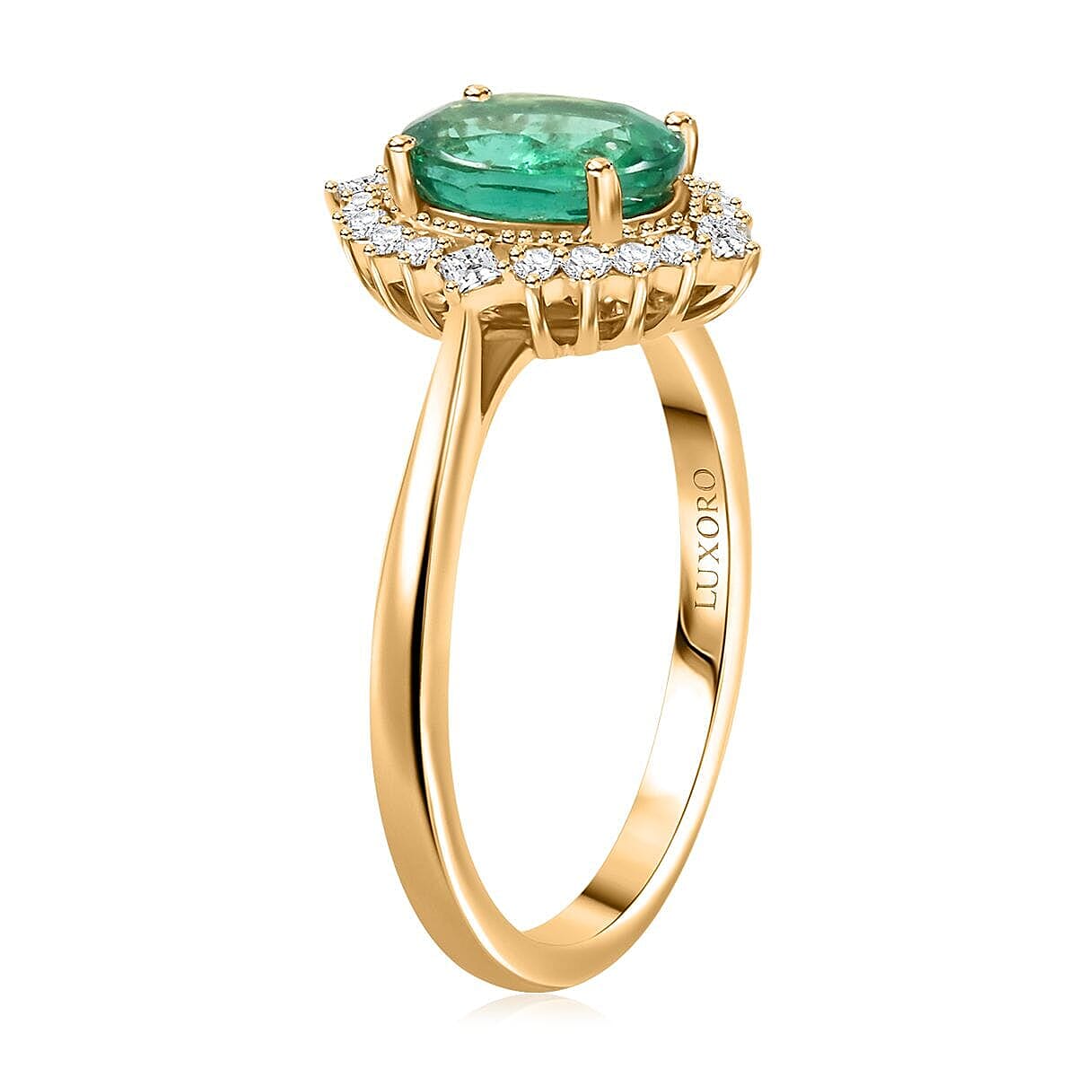 Certified & Appraised Luxoro AAA Kagem Zambian Emerald and G-H I2 Diamond 1.50 ctw Ring in 14K Yellow Gold (Size 6.0)  image number 3