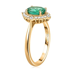 Certified Luxoro AAA Kagem Zambian Emerald, Diamond Ring in 14K Yellow Gold 1.50 ctw (Size 6.0)