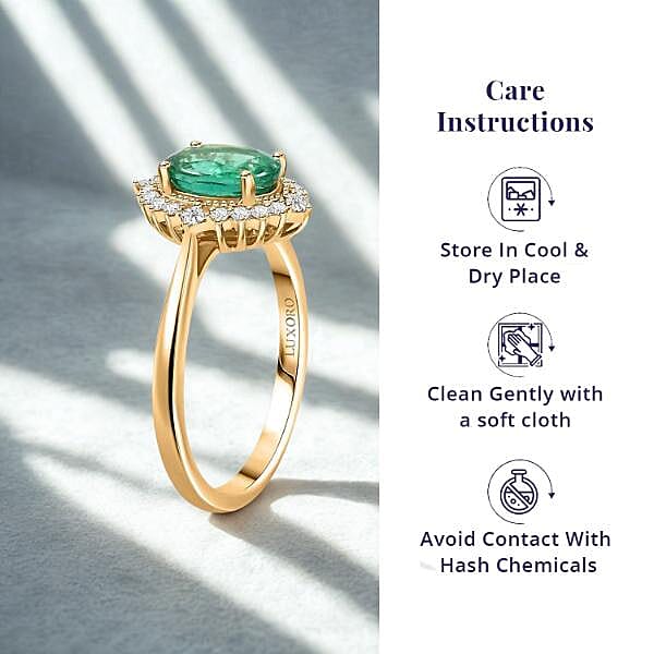 Certified Luxoro AAA Kagem Zambian Emerald, Diamond Ring in 14K Yellow Gold 1.50 ctw (Size 6.0)