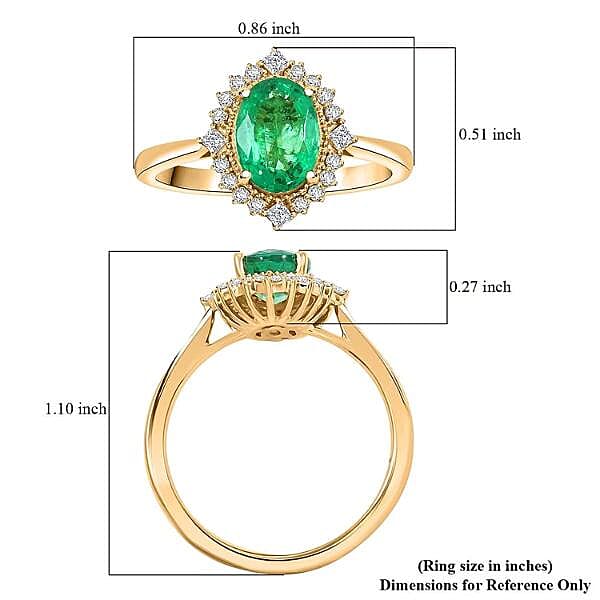 Certified Luxoro AAA Kagem Zambian Emerald, Diamond Ring in 14K Yellow Gold 1.50 ctw (Size 6.0)