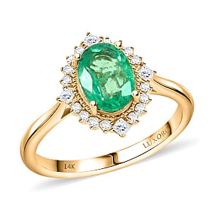Certified & Appraised Luxoro AAA Kagem Zambian Emerald and G-H I2 Diamond 1.50 ctw Ring in 14K Yellow Gold (Size 7.0) 
