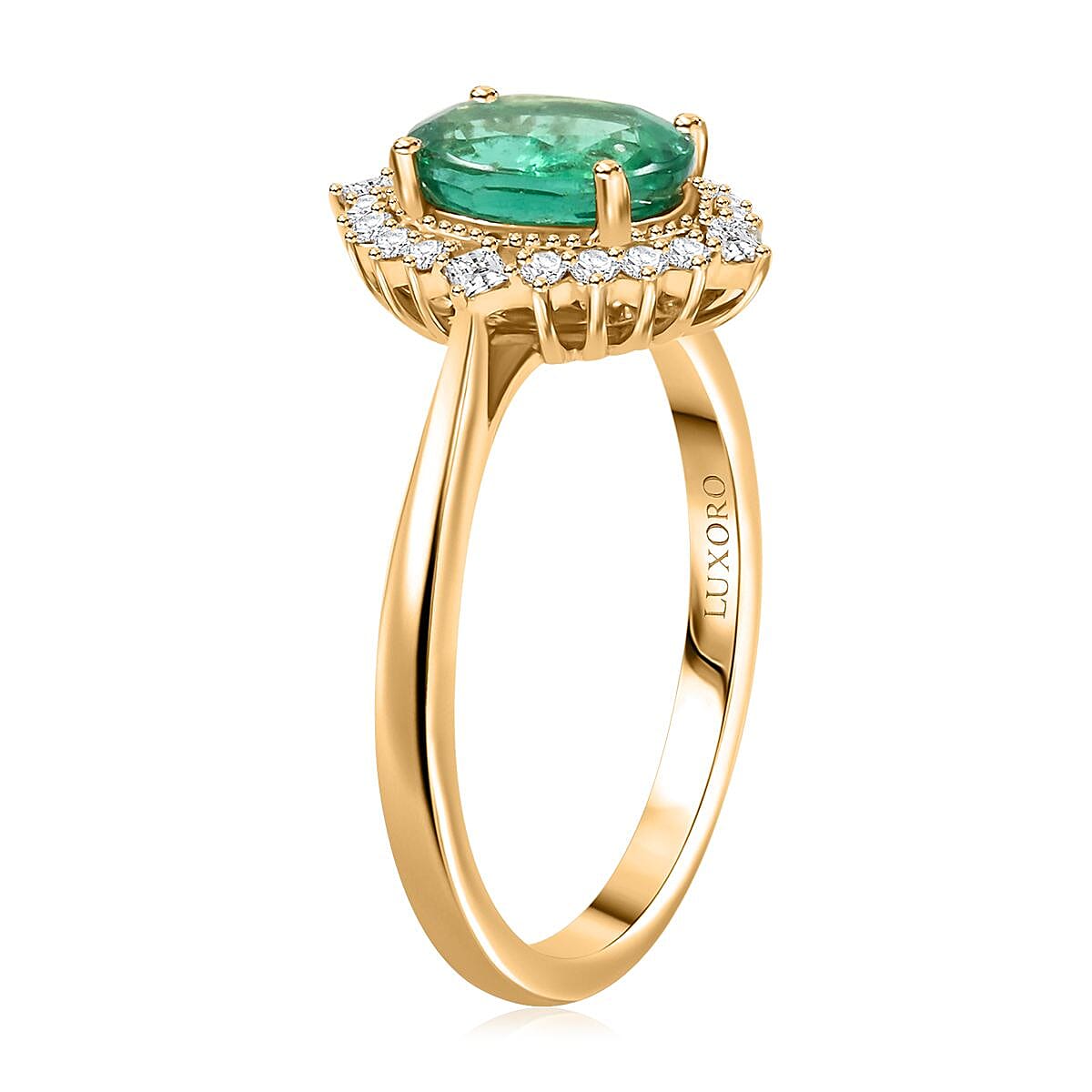 Certified & Appraised Luxoro AAA Kagem Zambian Emerald and G-H I2 Diamond 1.50 ctw Ring in 14K Yellow Gold (Size 7.0)  image number 3