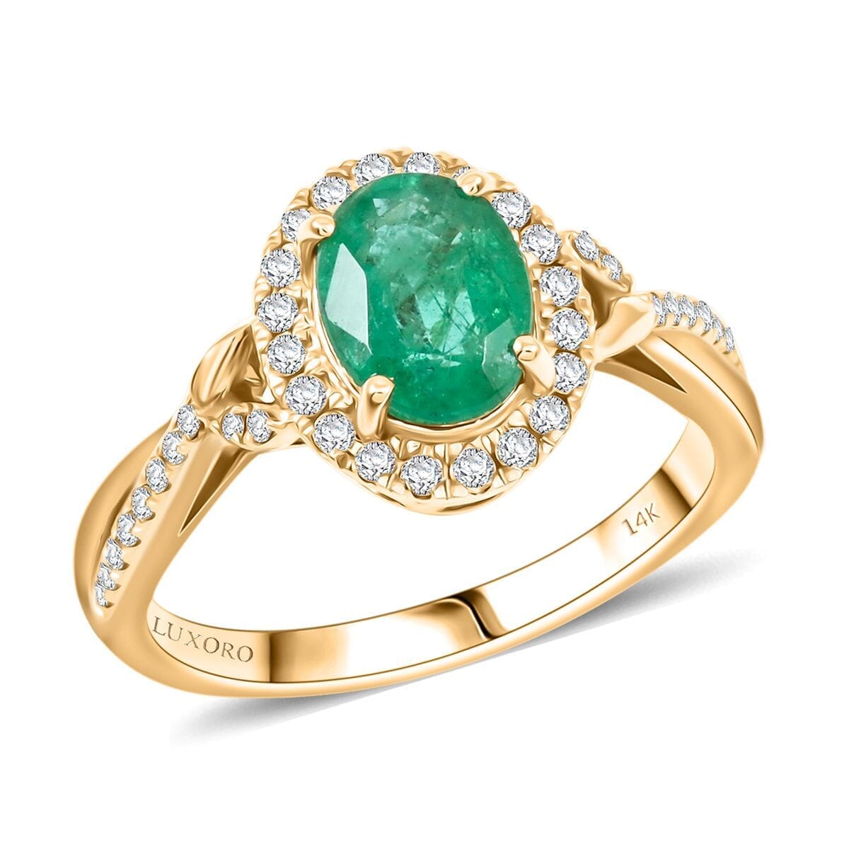 Luxoro AAA Kagem Zambian Emerald and G-H I2 Diamond Ring in 14K Yellow Gold (Size 10.0) 1.50 ctw image number 0