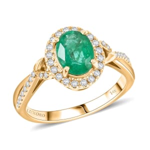 Luxoro 14K Yellow Gold AAA Kagem Zambian Emerald, Diamond (G-H I2) Ring (Size 10.0) 1.50 ctw