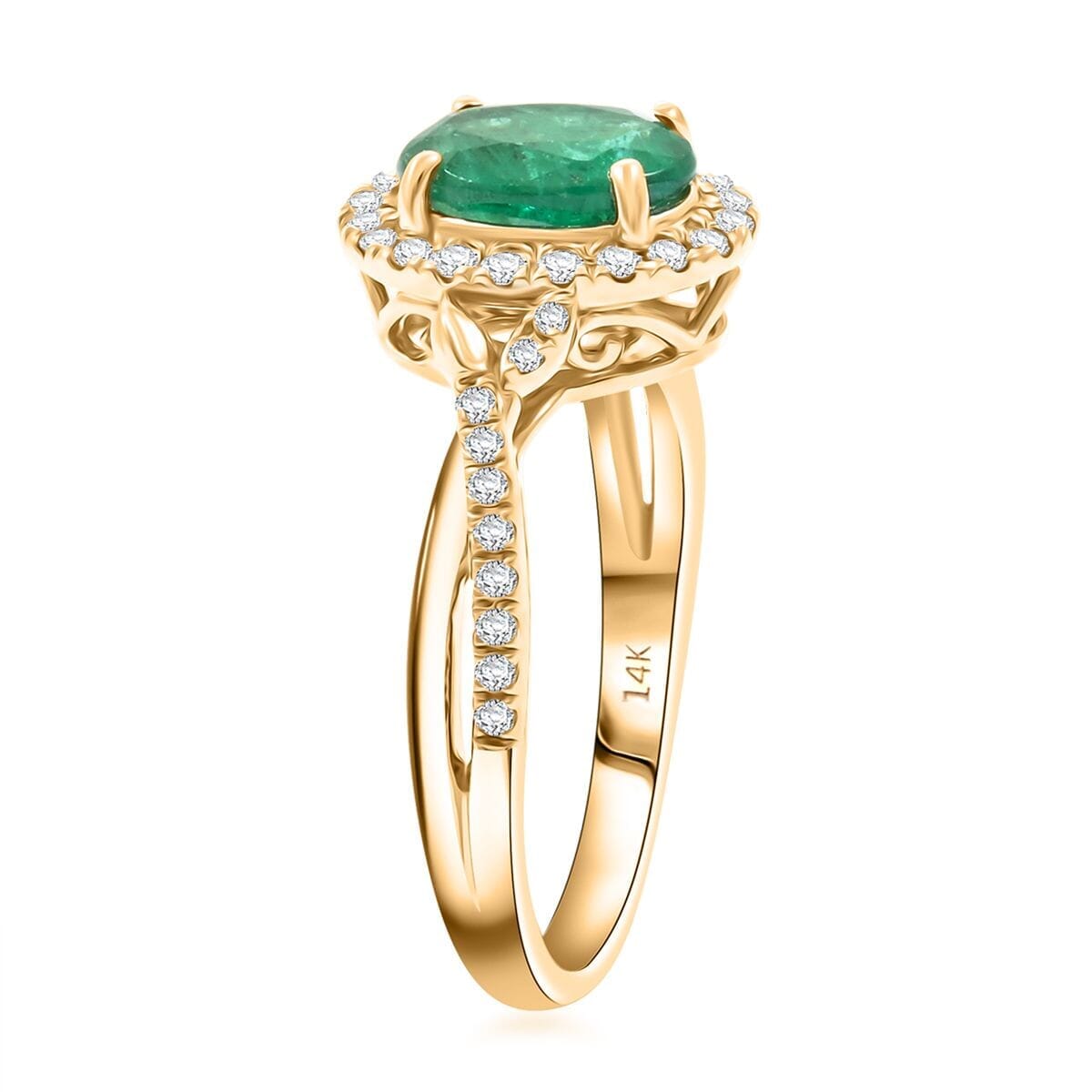 Luxoro AAA Kagem Zambian Emerald and G-H I2 Diamond Ring in 14K Yellow Gold (Size 10.0) 1.50 ctw image number 3