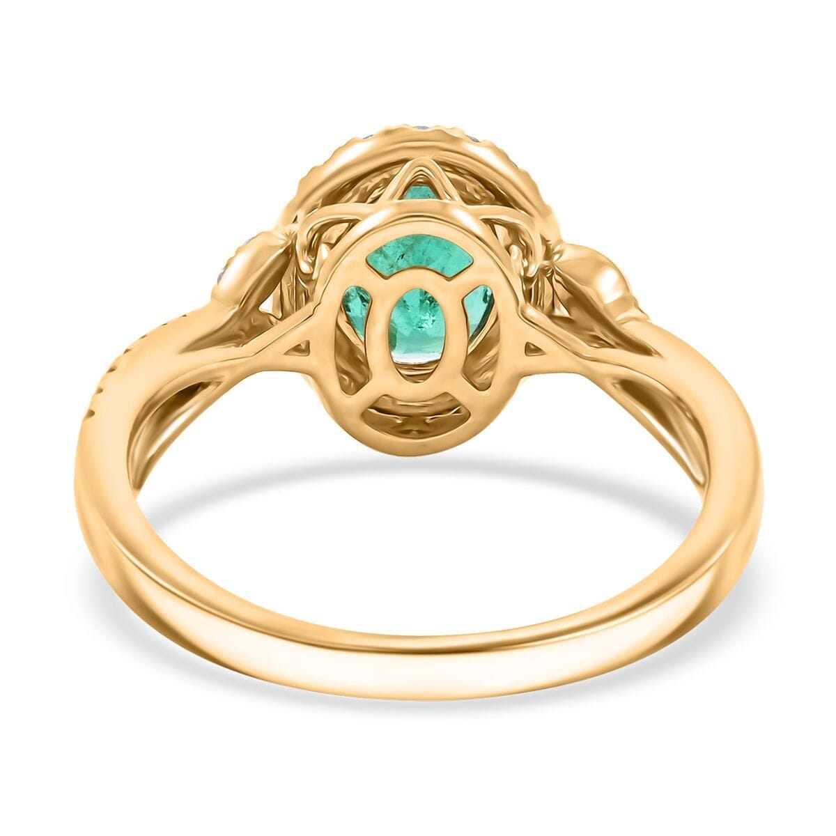 Luxoro AAA Kagem Zambian Emerald and G-H I2 Diamond Ring in 14K Yellow Gold (Size 10.0) 1.50 ctw image number 4