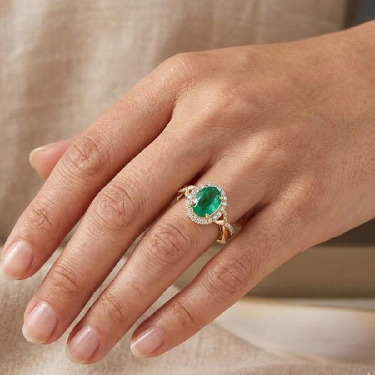 Luxoro 14K Yellow Gold AAA Kagem Zambian Emerald, Diamond (G-H I2) Ring (Size 10.5) 1.50 ctw image number 1