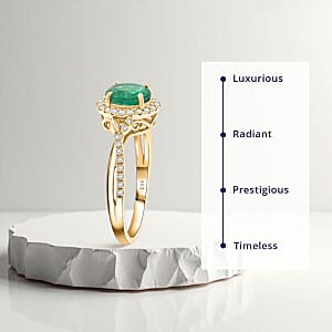 Luxoro 14K Yellow Gold AAA Kagem Zambian Emerald, Diamond (G-H I2) Ring (Size 10.5) 1.50 ctw