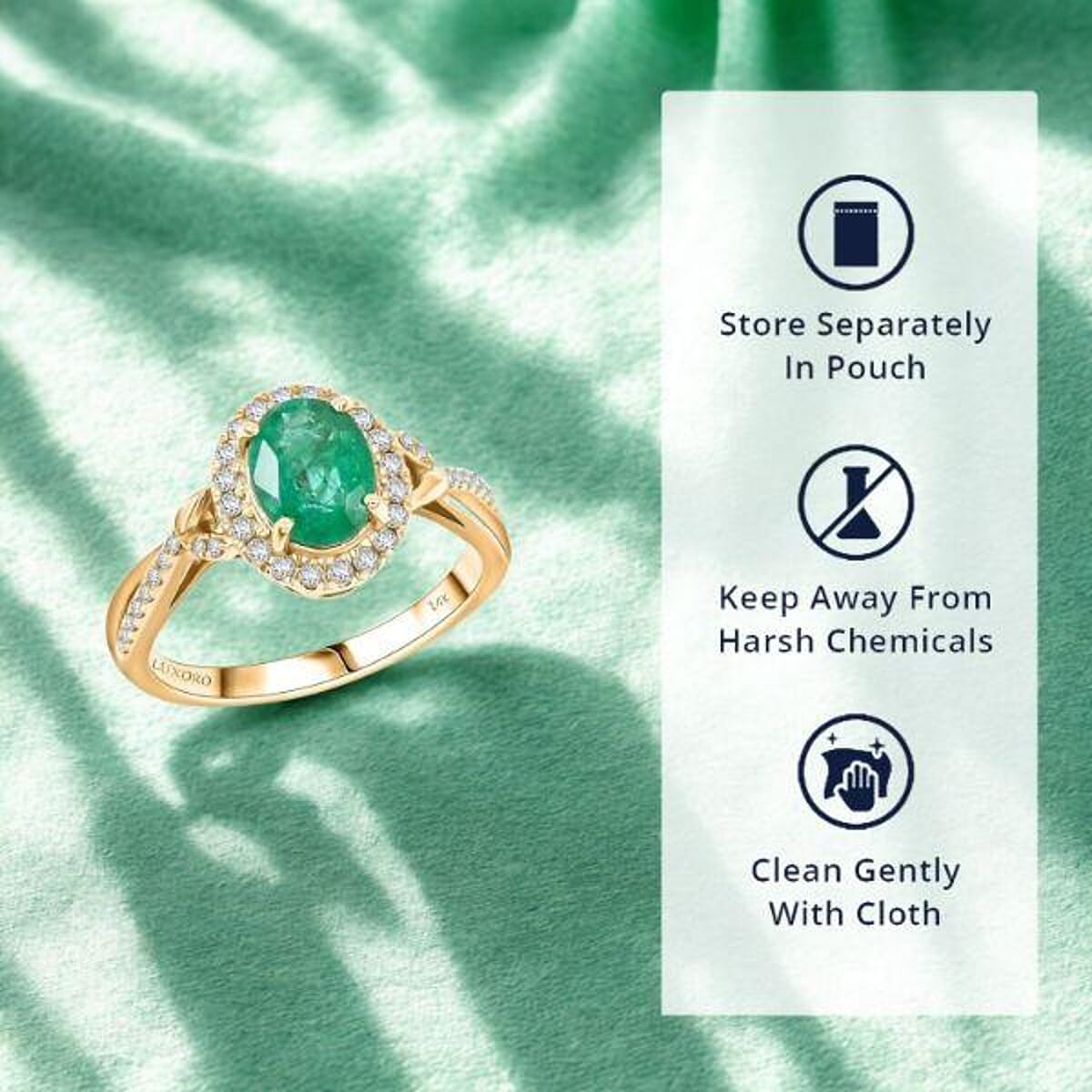 Luxoro 14K Yellow Gold AAA Kagem Zambian Emerald, Diamond (G-H I2) Ring (Size 10.5) 1.50 ctw image number 4