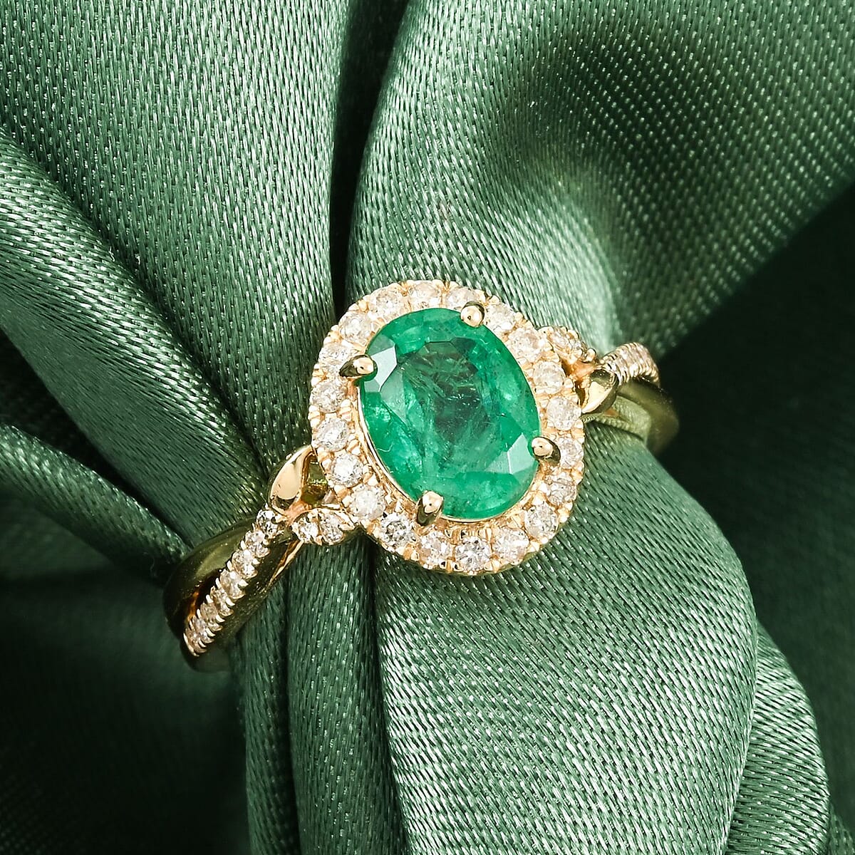 Luxoro 14K Yellow Gold AAA Kagem Zambian Emerald, Diamond (G-H I2) Ring (Size 6.0) 1.50 ctw image number 1