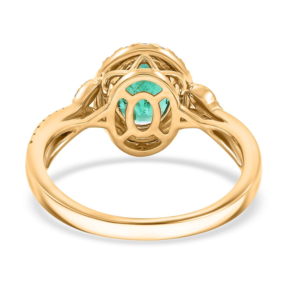 Luxoro 14K Yellow Gold AAA Kagem Zambian Emerald, Diamond (G-H I2) Ring (Size 7.0) 1.50 ctw image number 4