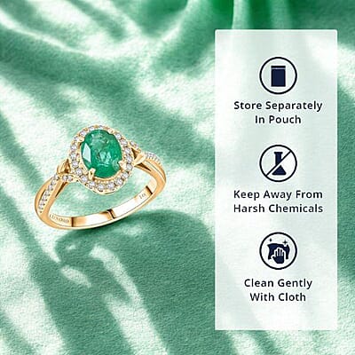 Luxoro 14K Yellow Gold AAA Kagem Zambian Emerald, Diamond (G-H I2) Ring (Size 7.0) 1.50 ctw