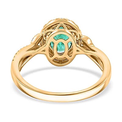 Luxoro 14K Yellow Gold AAA Kagem Zambian Emerald, Diamond (G-H I2) Ring (Size 7.0) 1.50 ctw