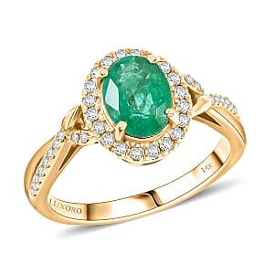 Luxoro 14K Yellow Gold AAA Kagem Zambian Emerald, Diamond (G-H I2) Ring (Size 7.5) 1.50 ctw