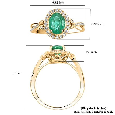 Luxoro 14K Yellow Gold AAA Kagem Zambian Emerald, Diamond (G-H I2) Ring (Size 8.0) 1.50 ctw