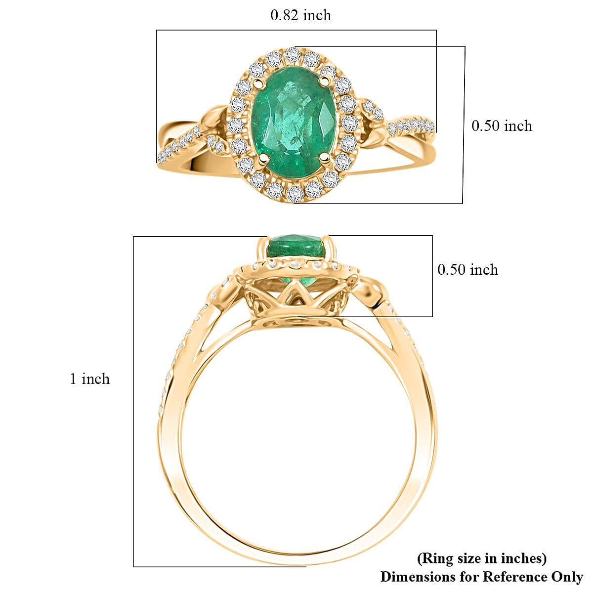 Luxoro 14K Yellow Gold AAA Kagem Zambian Emerald, Diamond (G-H I2) Ring (Size 8.5) 1.50 ctw image number 5