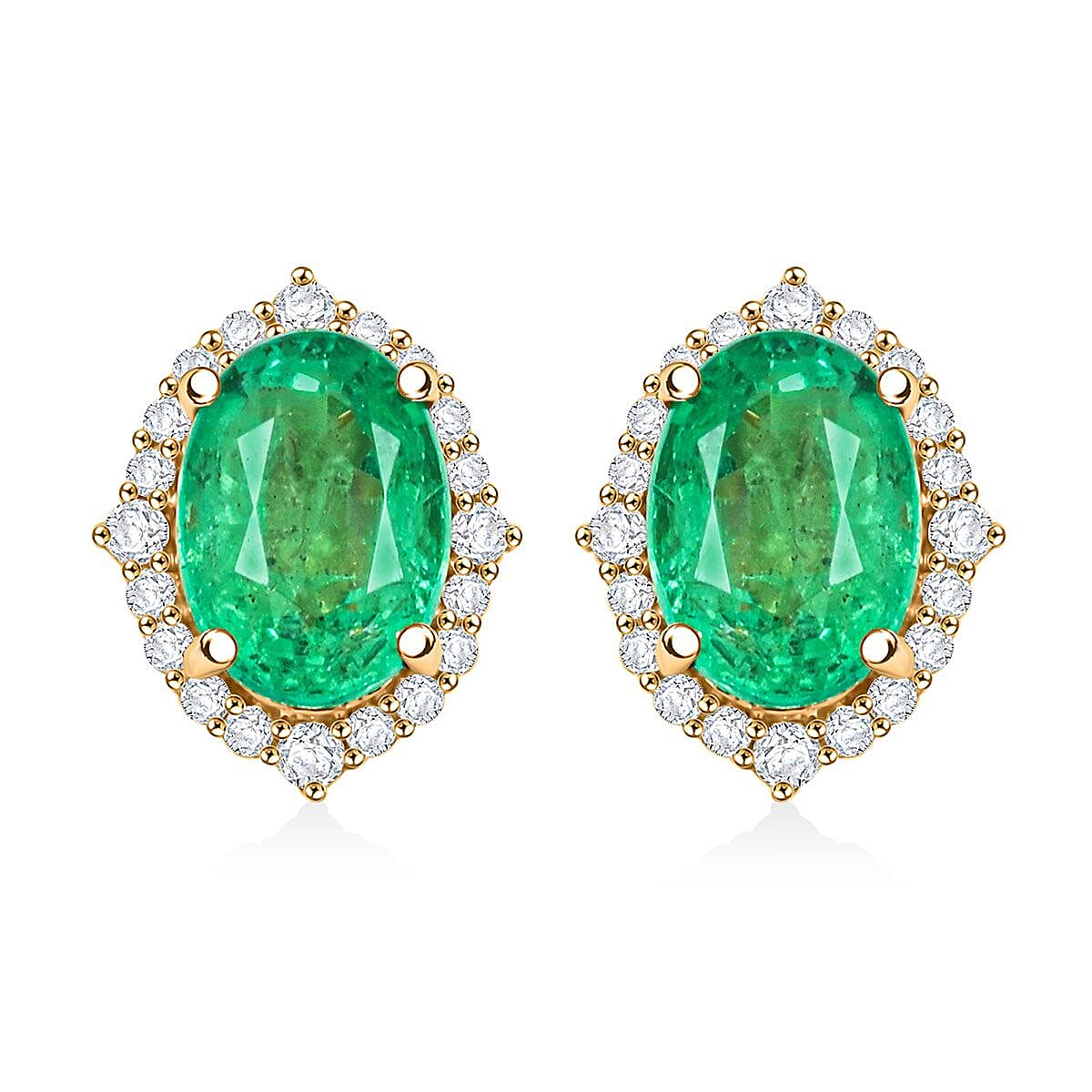 Certified & Appraised Luxoro AAA Kagem Gemfield Emerald and G-H I2 Diamond 1.75 ctw Earrings in 14K Yellow Gold (Size 8.0)  image number 0