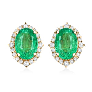 Certified & Appraised Luxoro AAA Kagem Gemfield Emerald and G-H I2 Diamond 1.75 ctw Earrings in 14K Yellow Gold (Size 8.0) 
