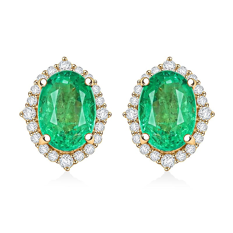 Certified & Appraised Luxoro AAA Kagem Zambian Emerald and G-H I2 Diamond 1.75 ctw Earrings in 14K Yellow Gold (Size 8.0)
