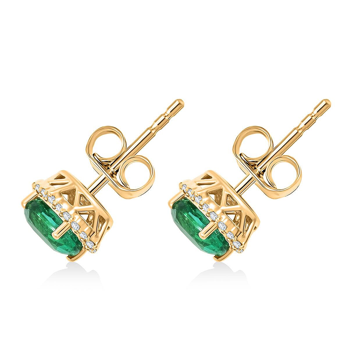 Certified & Appraised Luxoro AAA Kagem Gemfield Emerald and G-H I2 Diamond 1.75 ctw Earrings in 14K Yellow Gold (Size 8.0)  image number 3