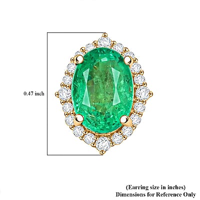 Certified & Appraised Luxoro AAA Kagem Zambian Emerald and G-H I2 Diamond 1.75 ctw Earrings in 14K Yellow Gold (Size 8.0)