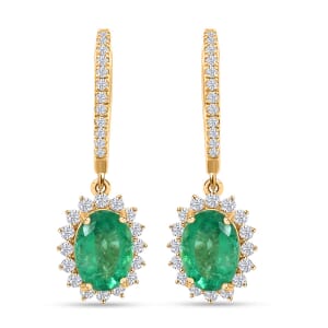 Luxoro AAA Kagem Gemfield Emerald and G-H I2 Diamond 2.00 ctw Earrings in 14K Yellow Gold