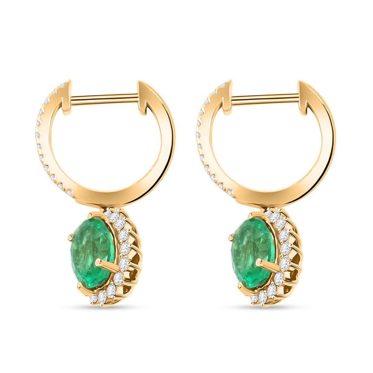 Luxoro AAA Kagem Gemfield Emerald and G-H I2 Diamond 2.00 ctw Earrings in 14K Yellow Gold image number 3