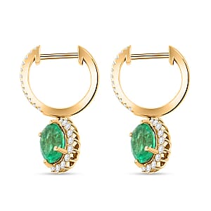 Certified Luxoro AAA Zambian Emerald, Diamond Earrings in 14K Yellow Gold 2.00 ctw