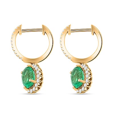Certified Luxoro AAA Zambian Emerald, Diamond Earrings in 14K Yellow Gold 2.00 ctw