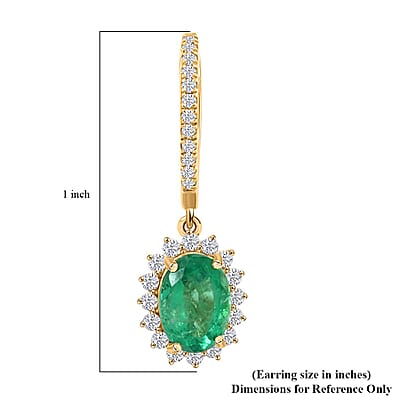 Certified Luxoro AAA Zambian Emerald, Diamond Earrings in 14K Yellow Gold 2.00 ctw
