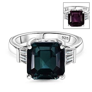 Alexandrite Triplet Quartz and White Topaz 5.05 ctw Ring in Rhodium Over Sterling Silver (Size 11.5)
