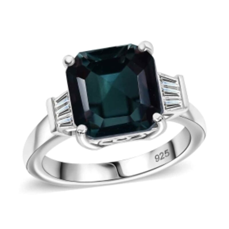 Alexandrite Triplet Quartz and White Topaz 5.05 ctw Ring in Rhodium Over Sterling Silver (Size 11.5)