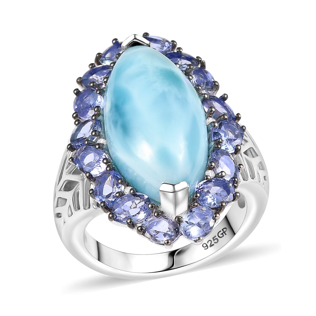 GP Italian Garden Collection Premium Larimar and Multi Gemstone 12.30 ctw Ring in Rhodium Over Sterling Silver (Size 6.0)  image number 0