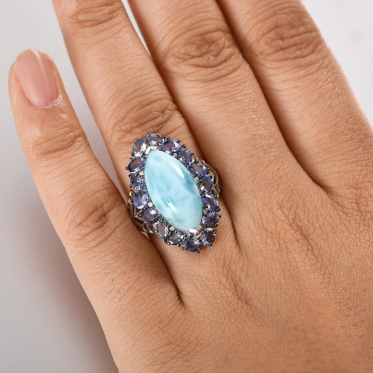 GP Italian Garden Collection Premium Larimar and Multi Gemstone 12.30 ctw Ring in Rhodium Over Sterling Silver (Size 6.0)  image number 2