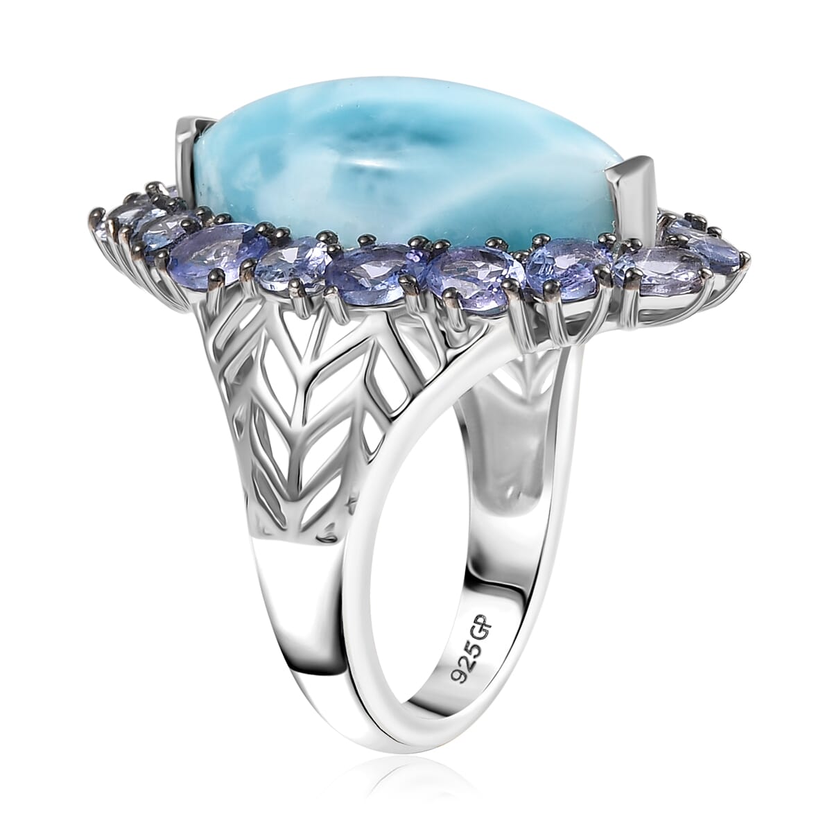 GP Italian Garden Collection Premium Larimar and Multi Gemstone 12.30 ctw Ring in Rhodium Over Sterling Silver (Size 6.0)  image number 3