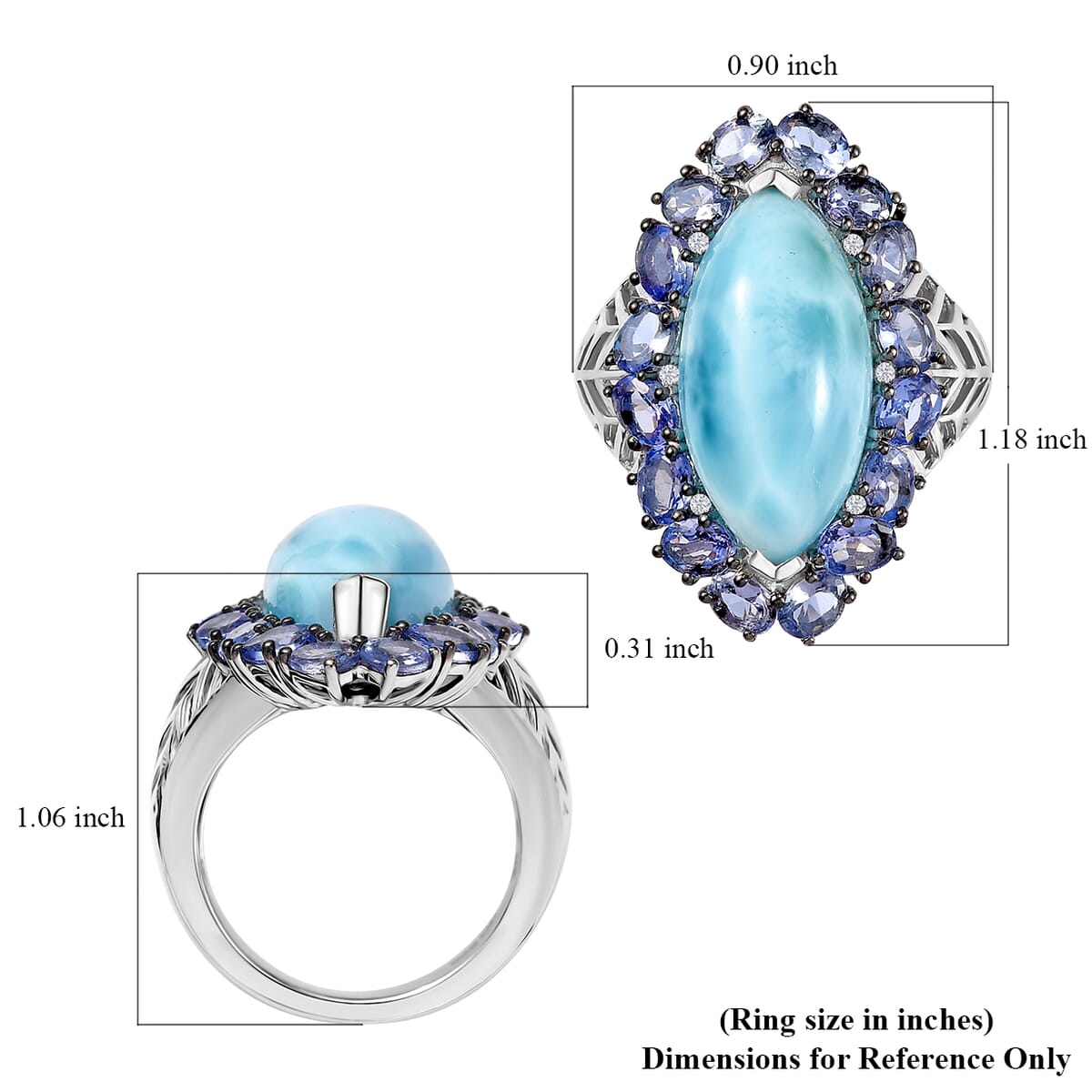 GP Italian Garden Collection Premium Larimar and Multi Gemstone 12.30 ctw Ring in Rhodium Over Sterling Silver (Size 6.0)  image number 5