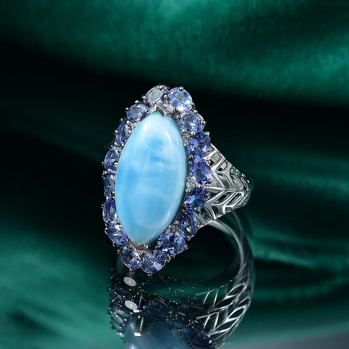 GP Italian Garden Collection Premium Larimar and Multi Gemstone 12.30 ctw Ring in Rhodium Over Sterling Silver (Size 9.0)  image number 1