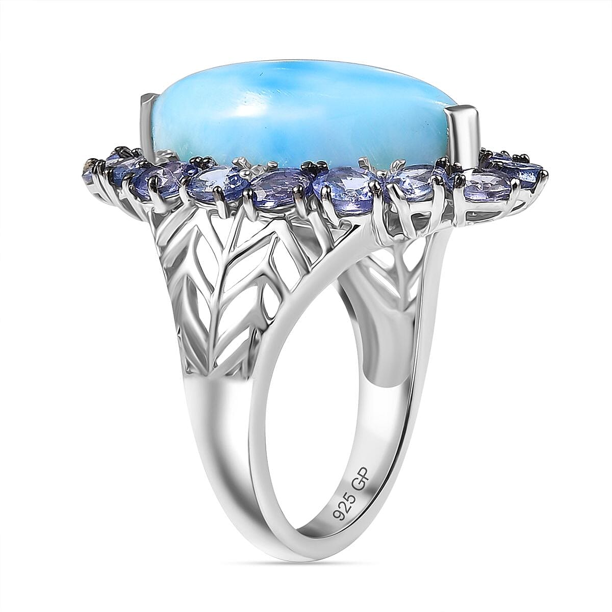 GP Italian Garden Collection Premium Larimar and Multi Gemstone 12.30 ctw Ring in Rhodium Over Sterling Silver (Size 9.0)  image number 3