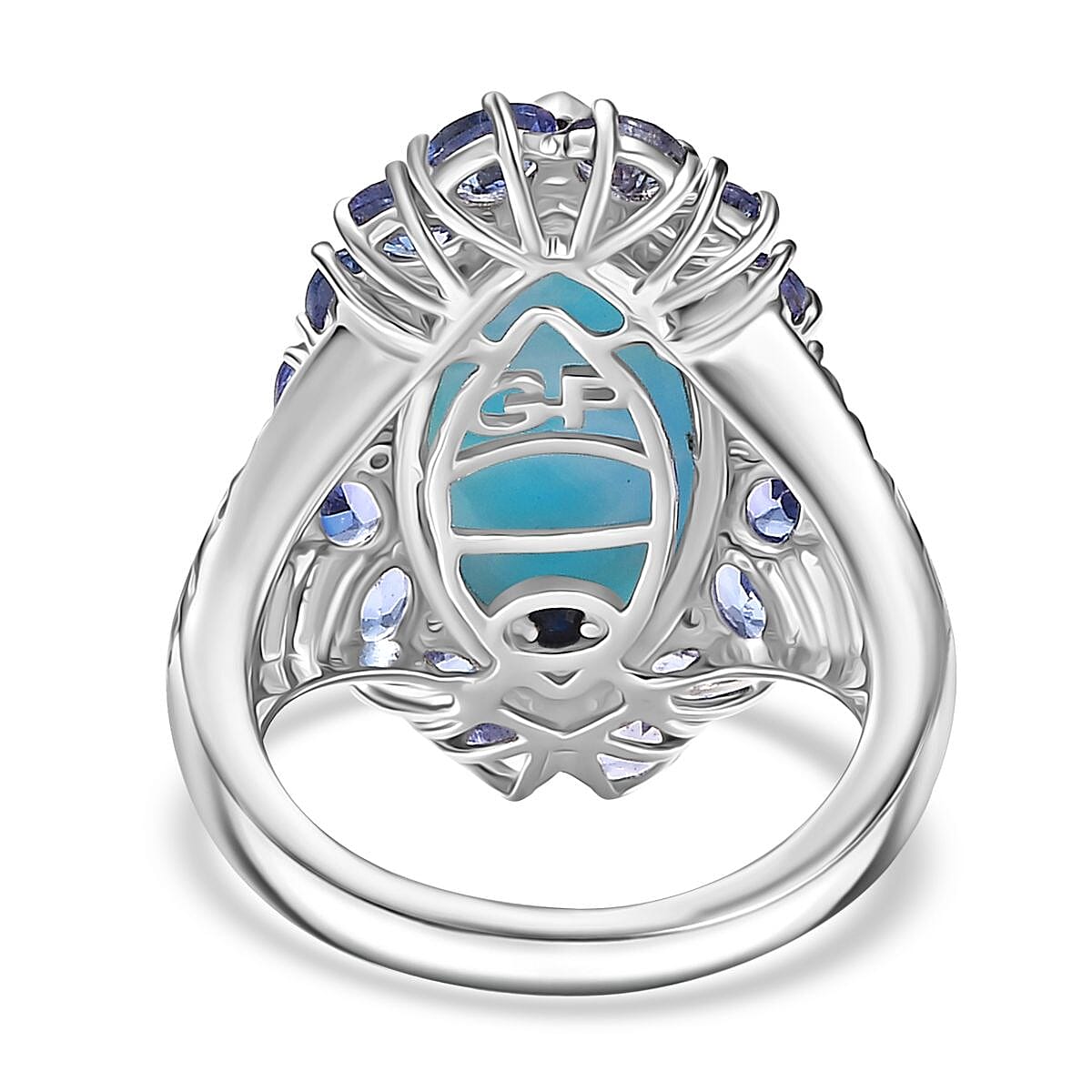 GP Italian Garden Collection Premium Larimar and Multi Gemstone 12.30 ctw Ring in Rhodium Over Sterling Silver (Size 9.0)  image number 4