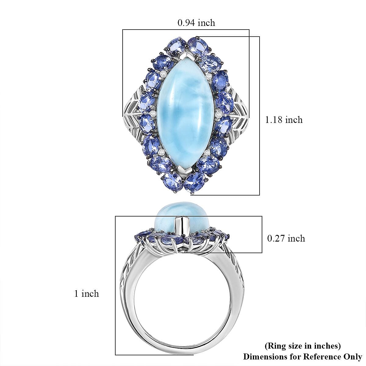 GP Italian Garden Collection Premium Larimar and Multi Gemstone 12.30 ctw Ring in Rhodium Over Sterling Silver (Size 9.0)  image number 5